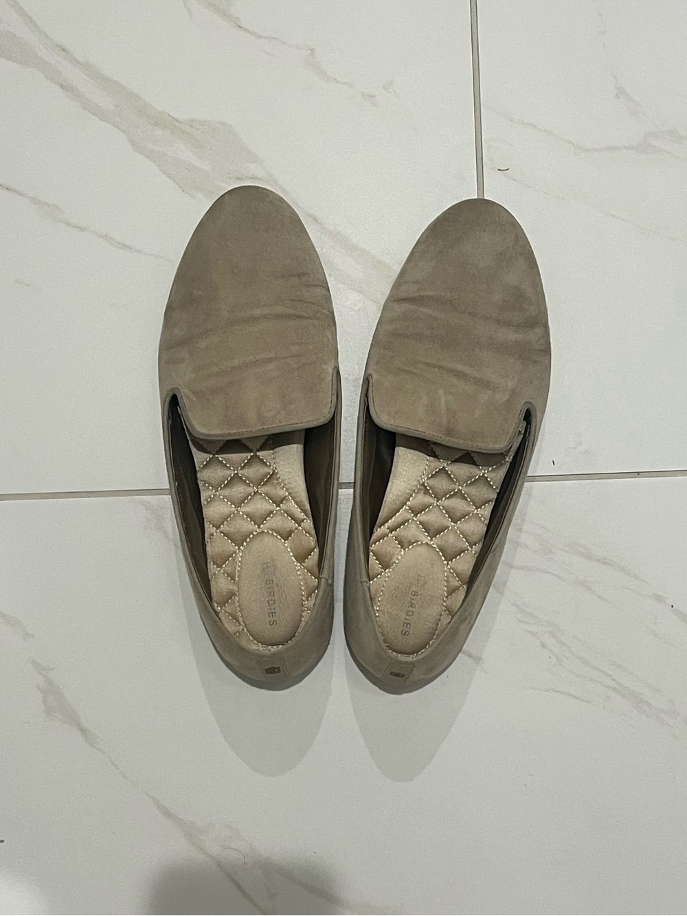 Birdies Taupe Suede Quilted-Insert Flats